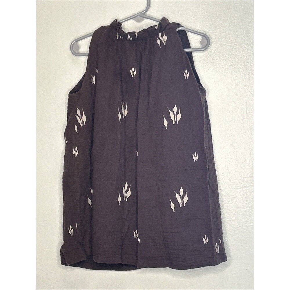 Omamimini Square Pleat Neck Dress 2T Brown Floral Gauze Sleeveless Toddler